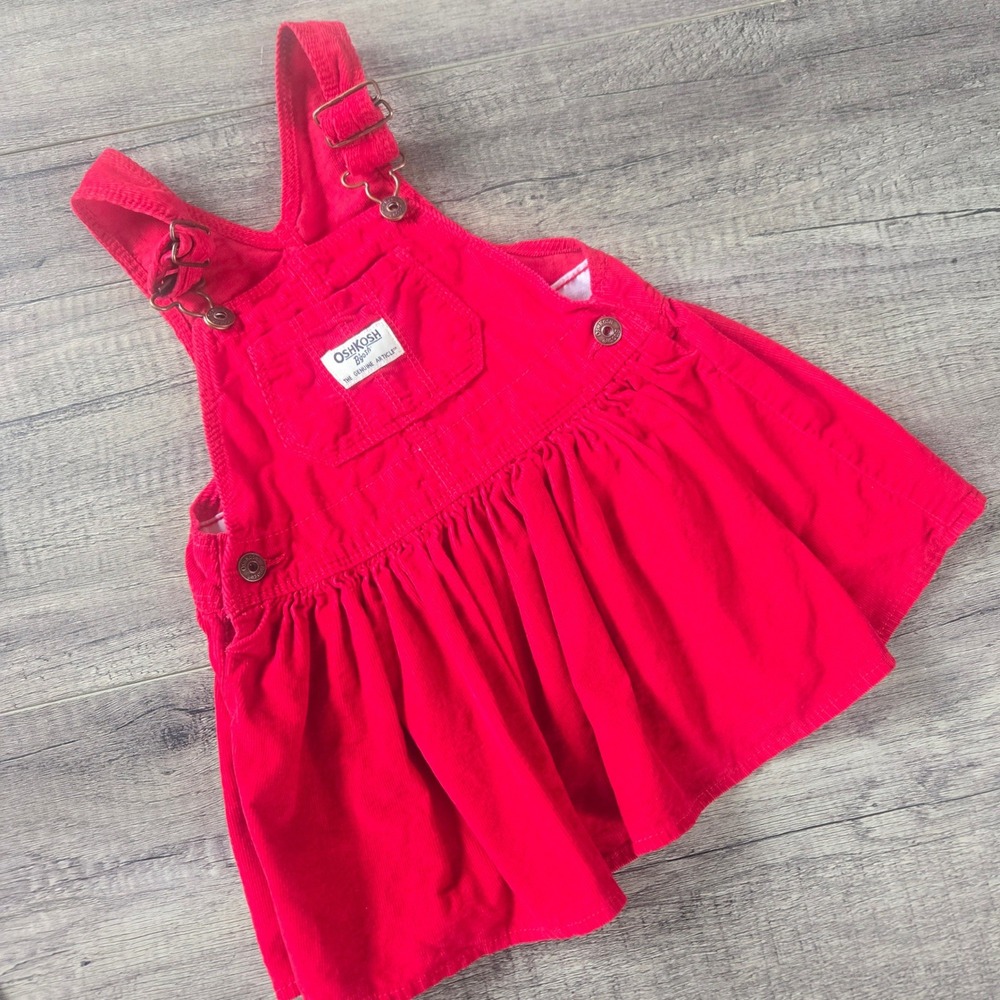 OshKosh Bgosh Red Corduroy Overall Jumper Dress Toddler 24M Vestbak Classic